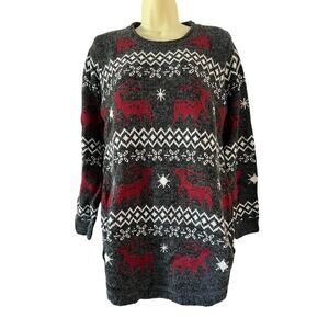 Shineflow Fair Isle Ugly Christmas Sweater Reindeer Holiday Tunic Festive Snow-S